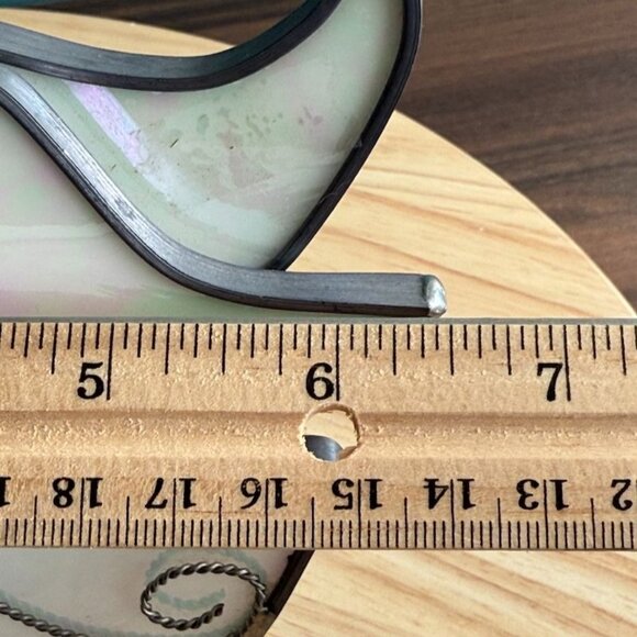 Vtg Stained Glass Angel Harp Halo Iridescent on Base Hand Crafted Jean Richards - Picture 11 of 12